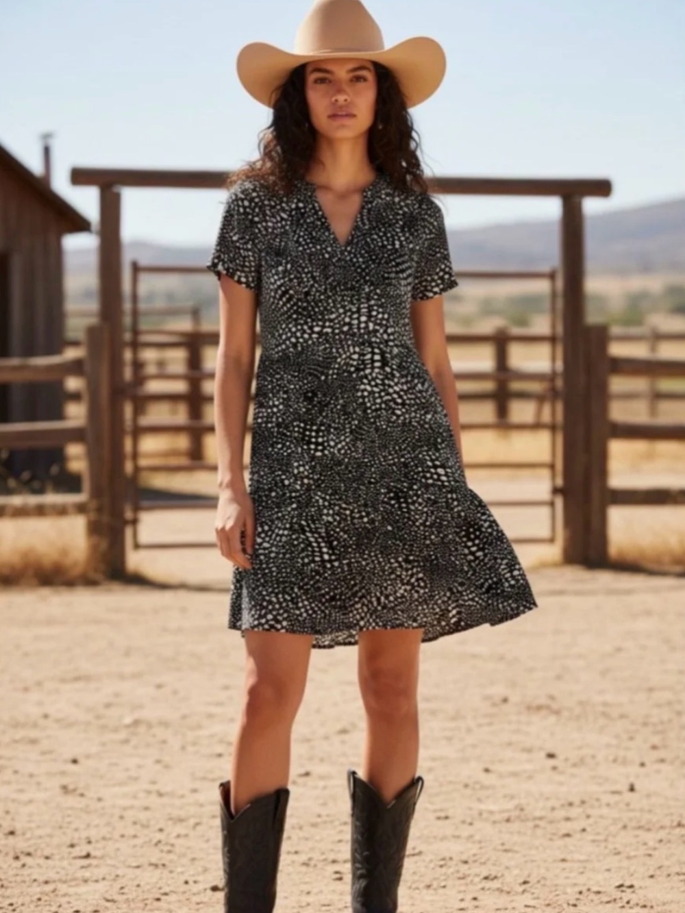 Anthropologie Maeve Sacha Tiered Tunic Babydoll Dress Black White XS